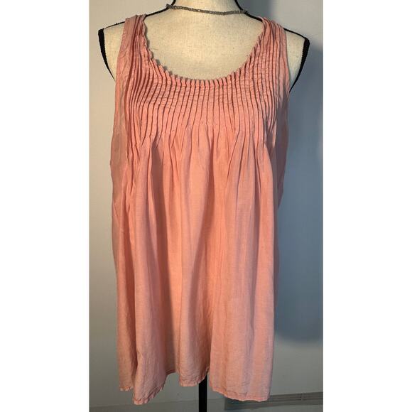 CP Shades Silk Pleated Tunic Tank Blouse Peach Orange Sleeveless Top Size M - Picture 1 of 8